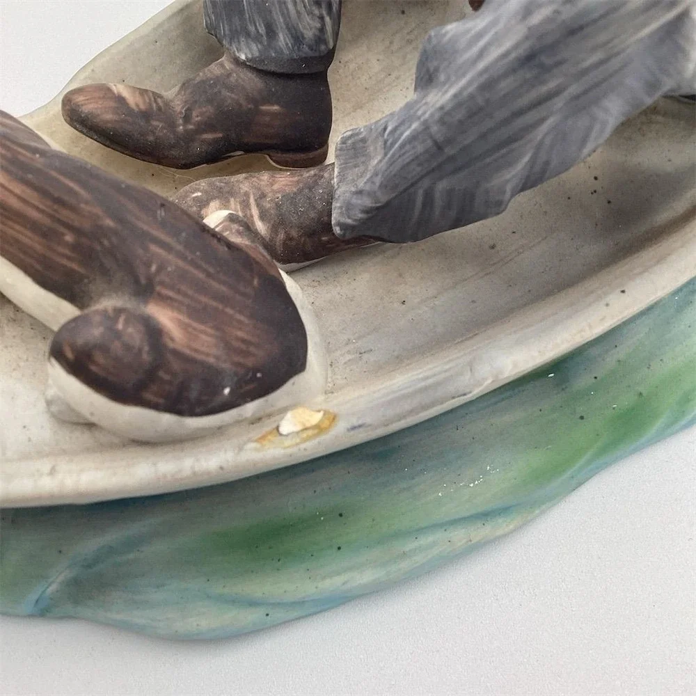 Vintage Ceramic Sleeping Fisherman with Dog‎ Figurine Nautical Decor